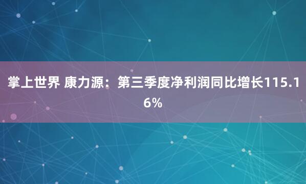 掌上世界 康力源：第三季度净利润同比增长115.16%